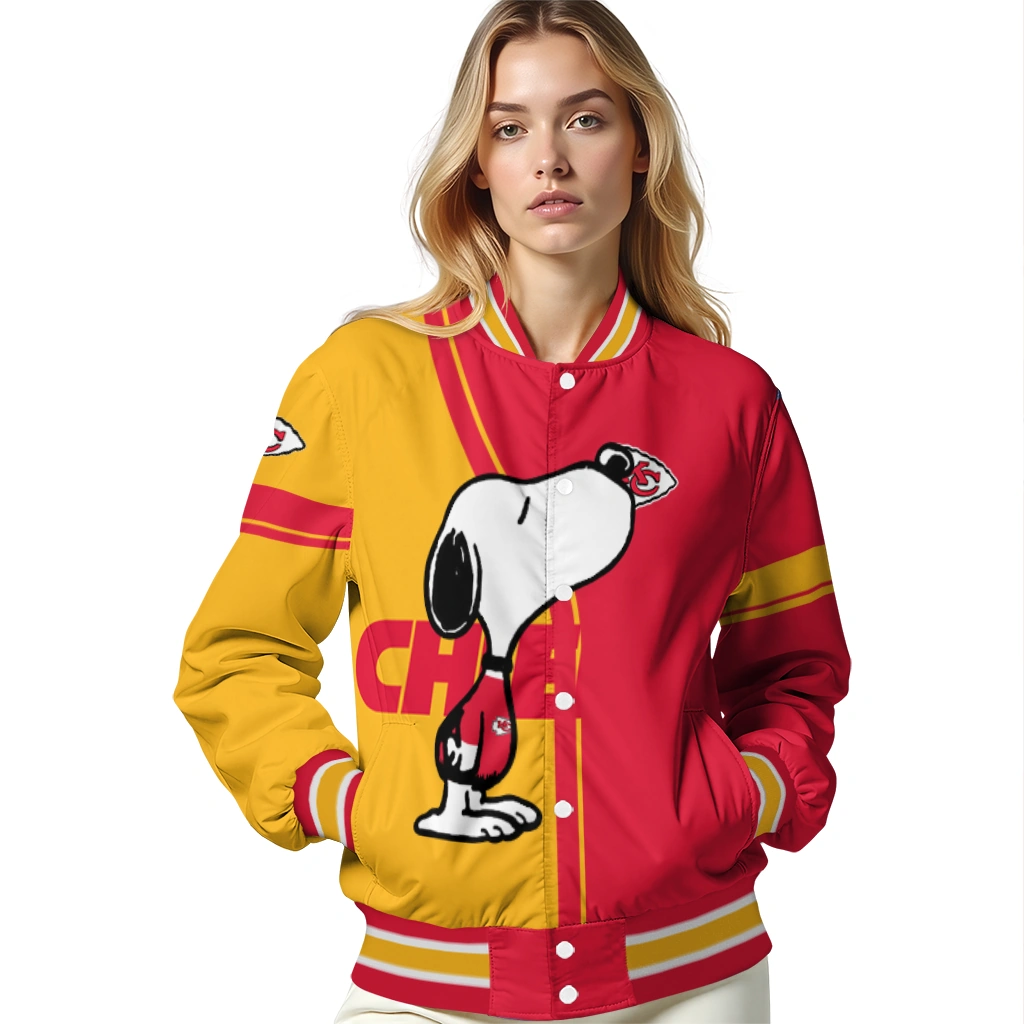 kansas city chiefs snoopy attitude red varsity jacket latest model kansas city chiefs snoopy attitude red varsity jacket latest model
