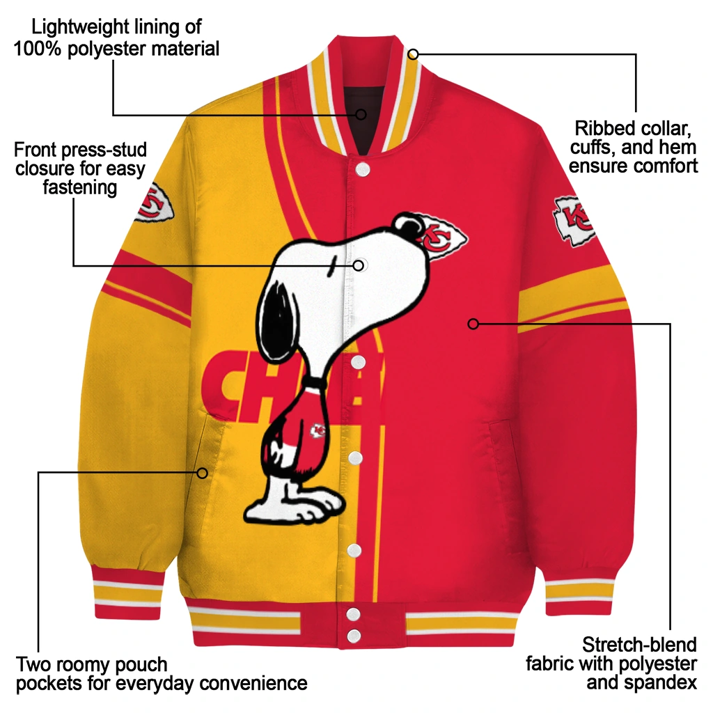 kansas city chiefs snoopy attitude red varsity jacket new arrival kansas city chiefs snoopy attitude red varsity jacket new arrival