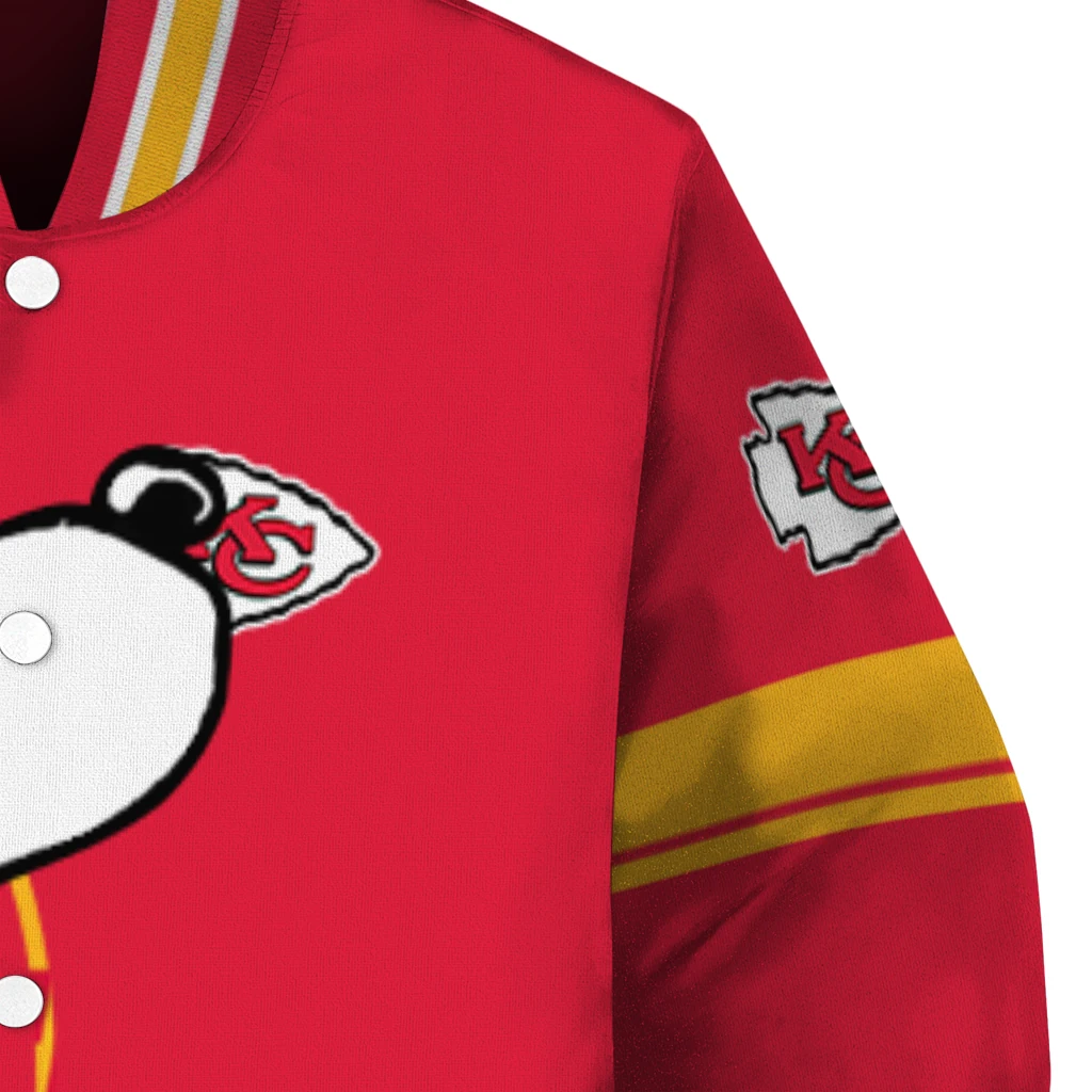 kansas city chiefs snoopy attitude red varsity jacket premium grade kansas city chiefs snoopy attitude red varsity jacket premium grade