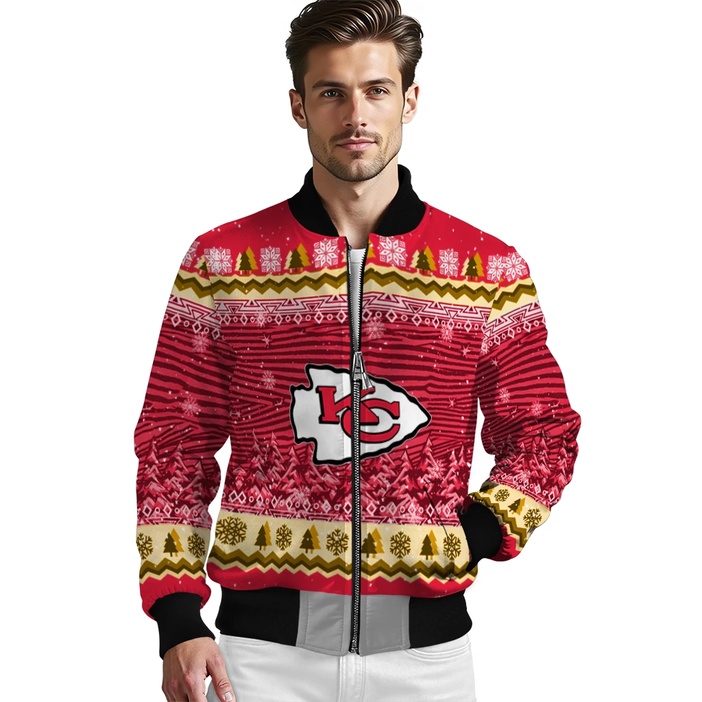 kansas city chiefs snowy pines red bomber jacket high quality kansas city chiefs snowy pines red bomber jacket high quality