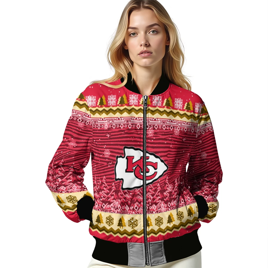 kansas city chiefs snowy pines red bomber jacket latest model kansas city chiefs snowy pines red bomber jacket latest model