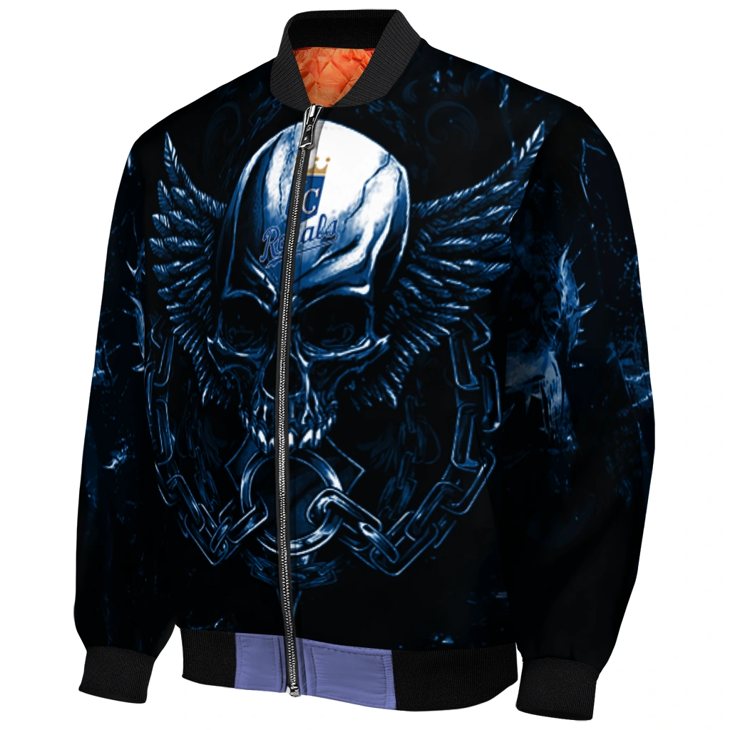 kansas city royals skull bite royal blue black bomber jacket fashion forward kansas city royals skull bite royal blue black bomber jacket fashion forward