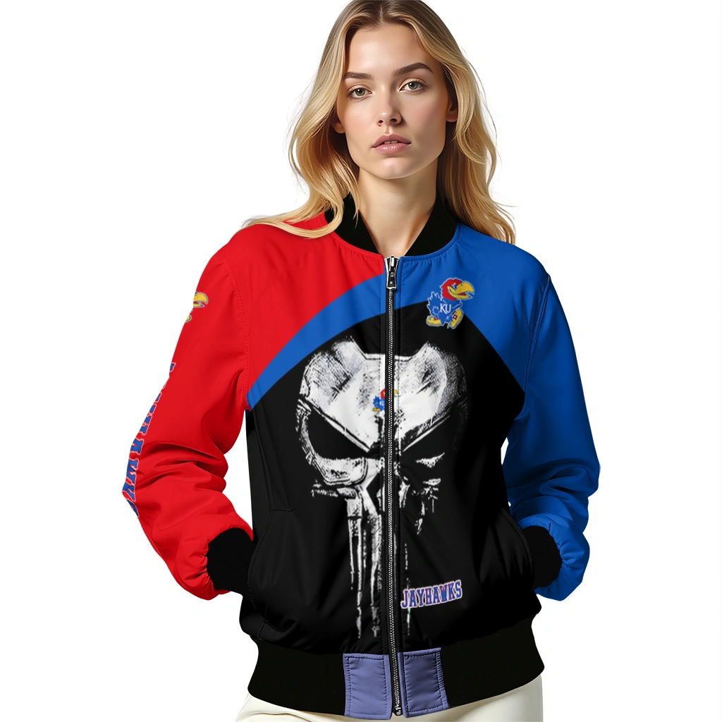 kansas jayhawks edgy mask blue black bomber jacket latest model kansas jayhawks edgy mask blue black bomber jacket latest model
