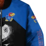 kansas jayhawks edgy mask blue black bomber jacket best selling