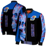 kansas jayhawks fire skull blue black bomber jacket best selling