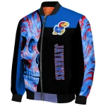 kansas jayhawks fire skull blue black bomber jacket best selling