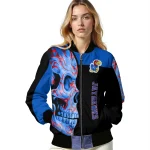 kansas jayhawks fire skull blue black bomber jacket best selling