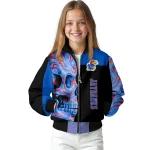 kansas jayhawks fire skull blue black bomber jacket best selling