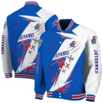 kansas jayhawks ripped bolt blue white varsity jacket best selling