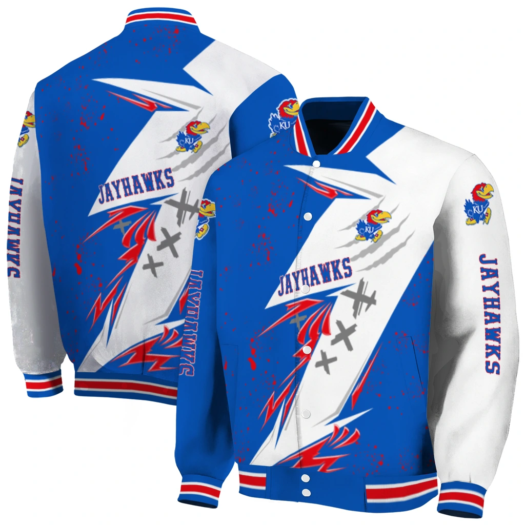 kansas jayhawks ripped bolt blue white varsity jacket fashion forward kansas jayhawks ripped bolt blue white varsity jacket fashion forward