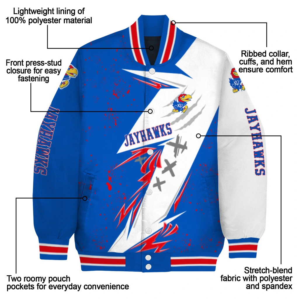 kansas jayhawks ripped bolt blue white varsity jacket new arrival kansas jayhawks ripped bolt blue white varsity jacket new arrival