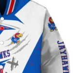 kansas jayhawks ripped bolt blue white varsity jacket best selling