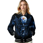kansas jayhawks skull bite blue black varsity jacket best selling