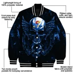 kansas jayhawks skull bite blue black varsity jacket best selling