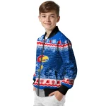 kansas jayhawks snowy pines blue bomber jacket best selling