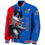 kansas jayhawks spooky grin blue varsity jacket best selling