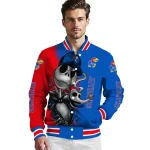 kansas jayhawks spooky grin blue varsity jacket best selling