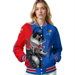 kansas jayhawks spooky grin blue varsity jacket best selling