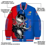 kansas jayhawks spooky grin blue varsity jacket best selling