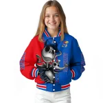kansas jayhawks spooky grin blue varsity jacket best selling