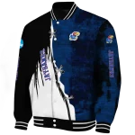 kansas jayhawks torn texture print blue black varsity jacket best selling