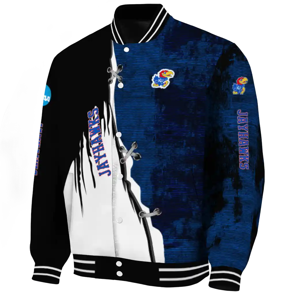 kansas jayhawks torn texture print blue black varsity jacket best selling kansas jayhawks torn texture print blue black varsity jacket best selling
