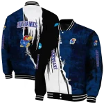kansas jayhawks torn texture print blue black varsity jacket best selling