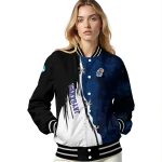 kansas jayhawks torn texture print blue black varsity jacket best selling