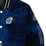 kansas jayhawks torn texture print blue black varsity jacket best selling
