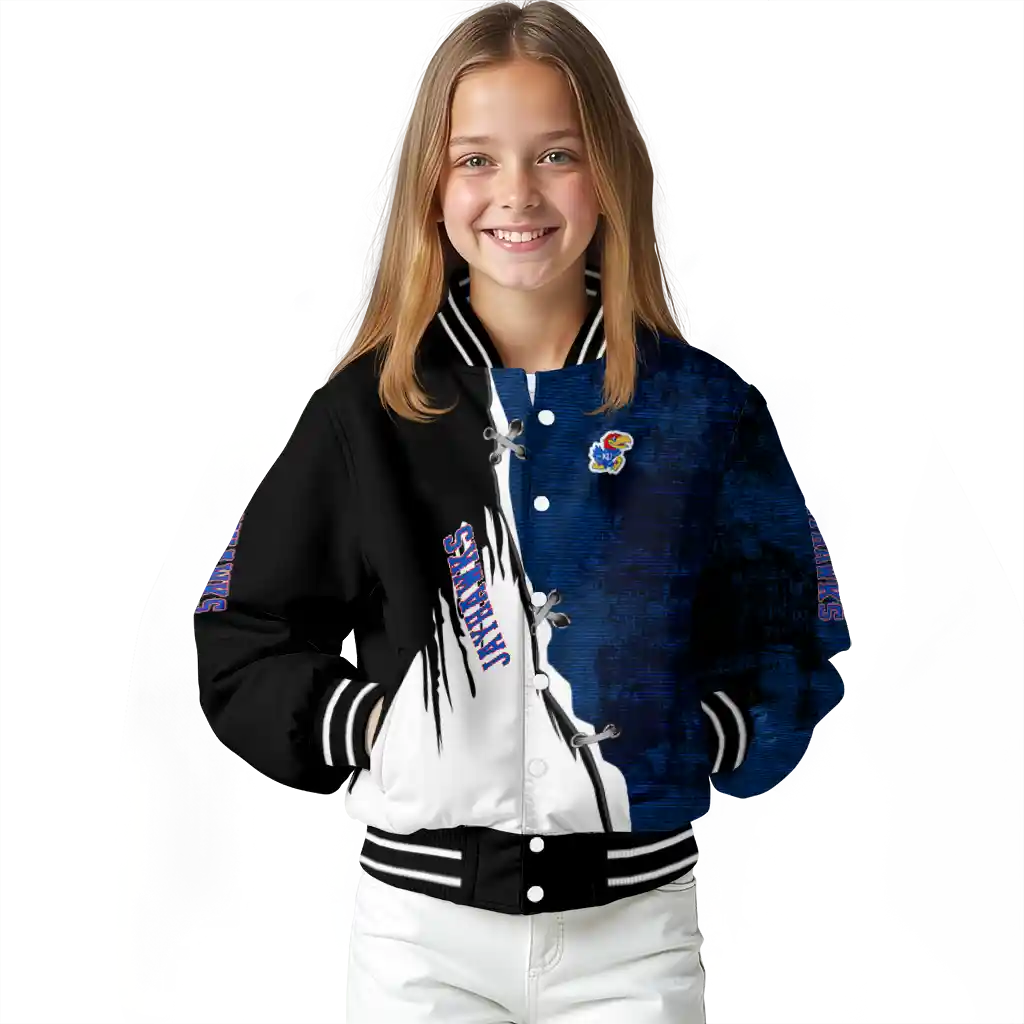 kansas jayhawks torn texture print blue black varsity jacket top rated kansas jayhawks torn texture print blue black varsity jacket top rated