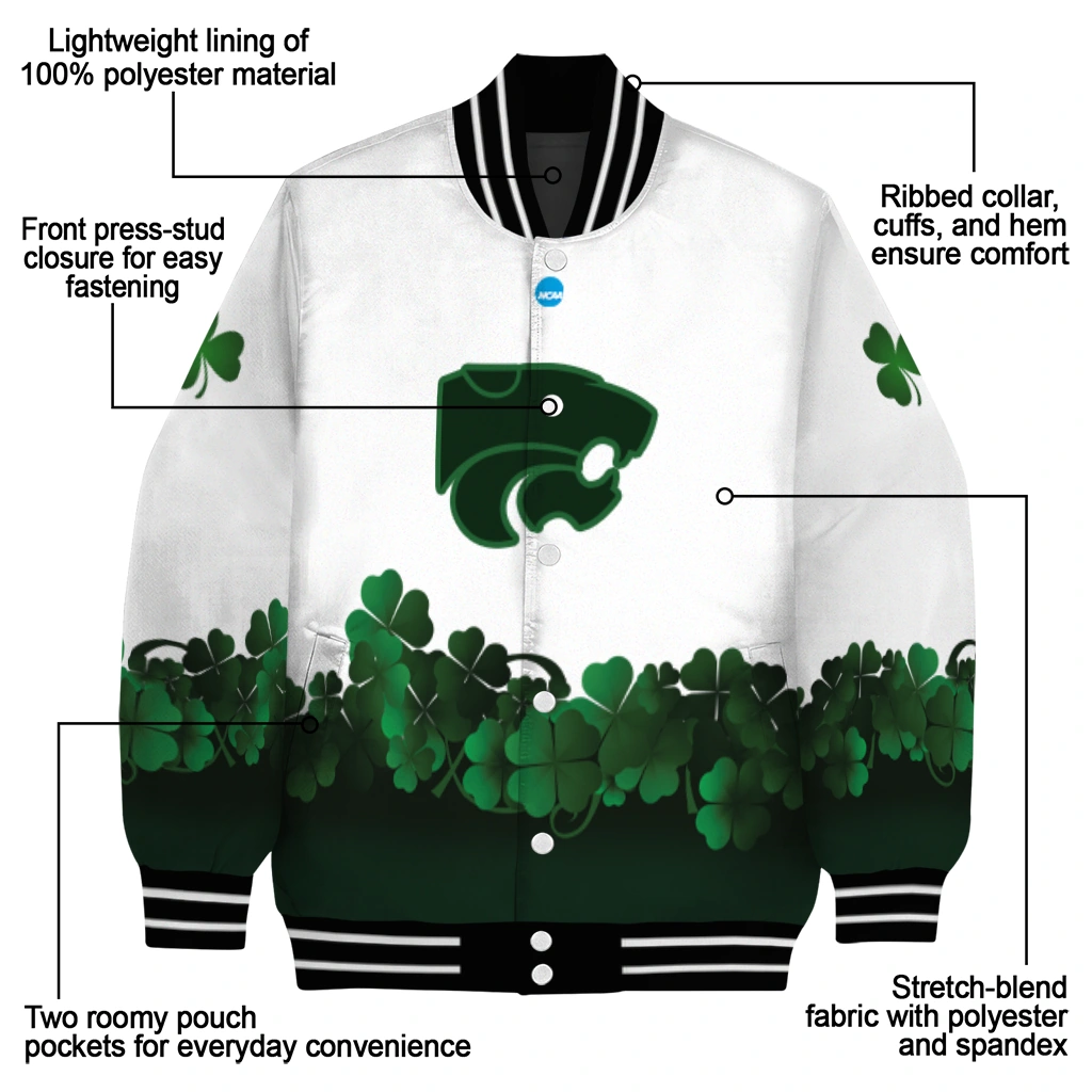 kansas state wildcats clovers pattern white green varsity jacket new arrival kansas state wildcats clovers pattern white green varsity jacket new arrival