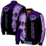 kansas state wildcats fire skull purple black bomber jacket best selling