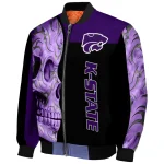 kansas state wildcats fire skull purple black bomber jacket best selling