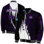 kansas state wildcats torn texture print purple black varsity jacket best selling