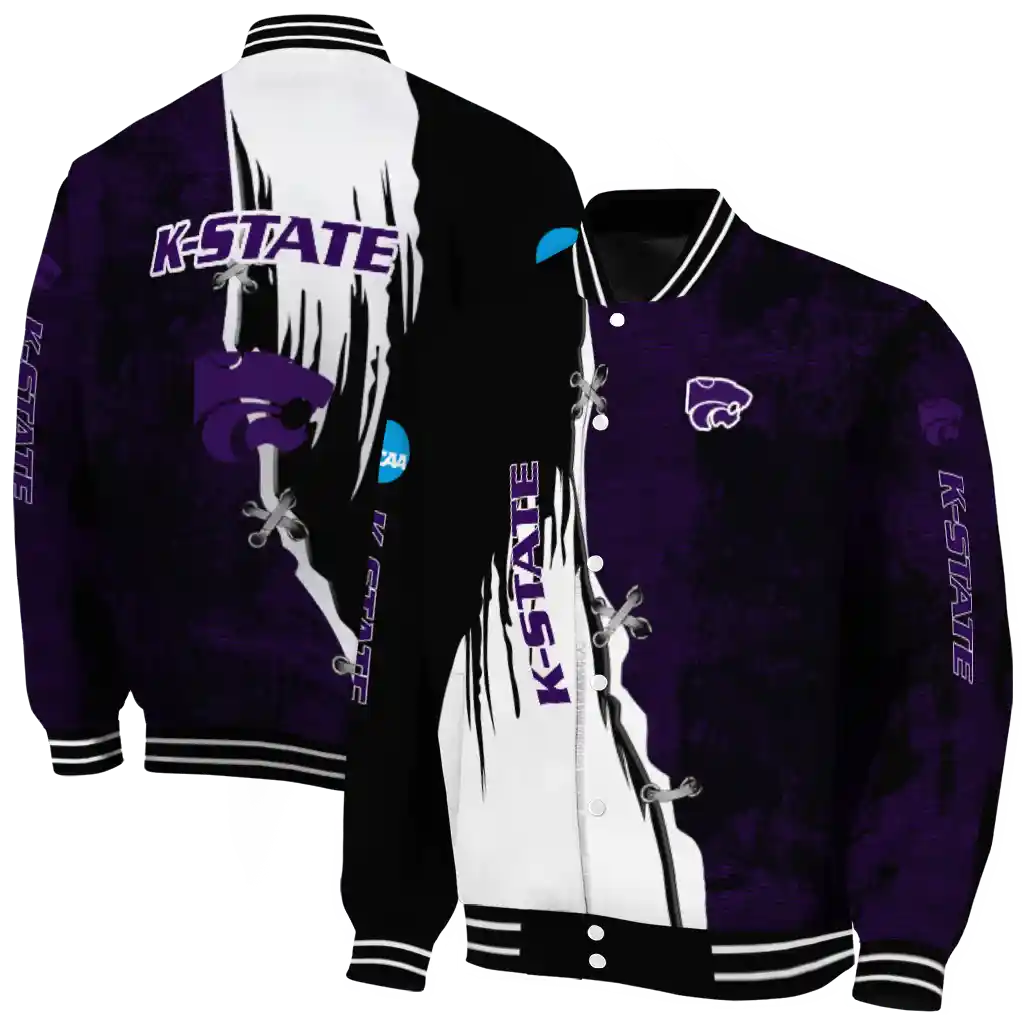 kansas state wildcats torn texture print purple black varsity jacket fashion forward kansas state wildcats torn texture print purple black varsity jacket fashion forward
