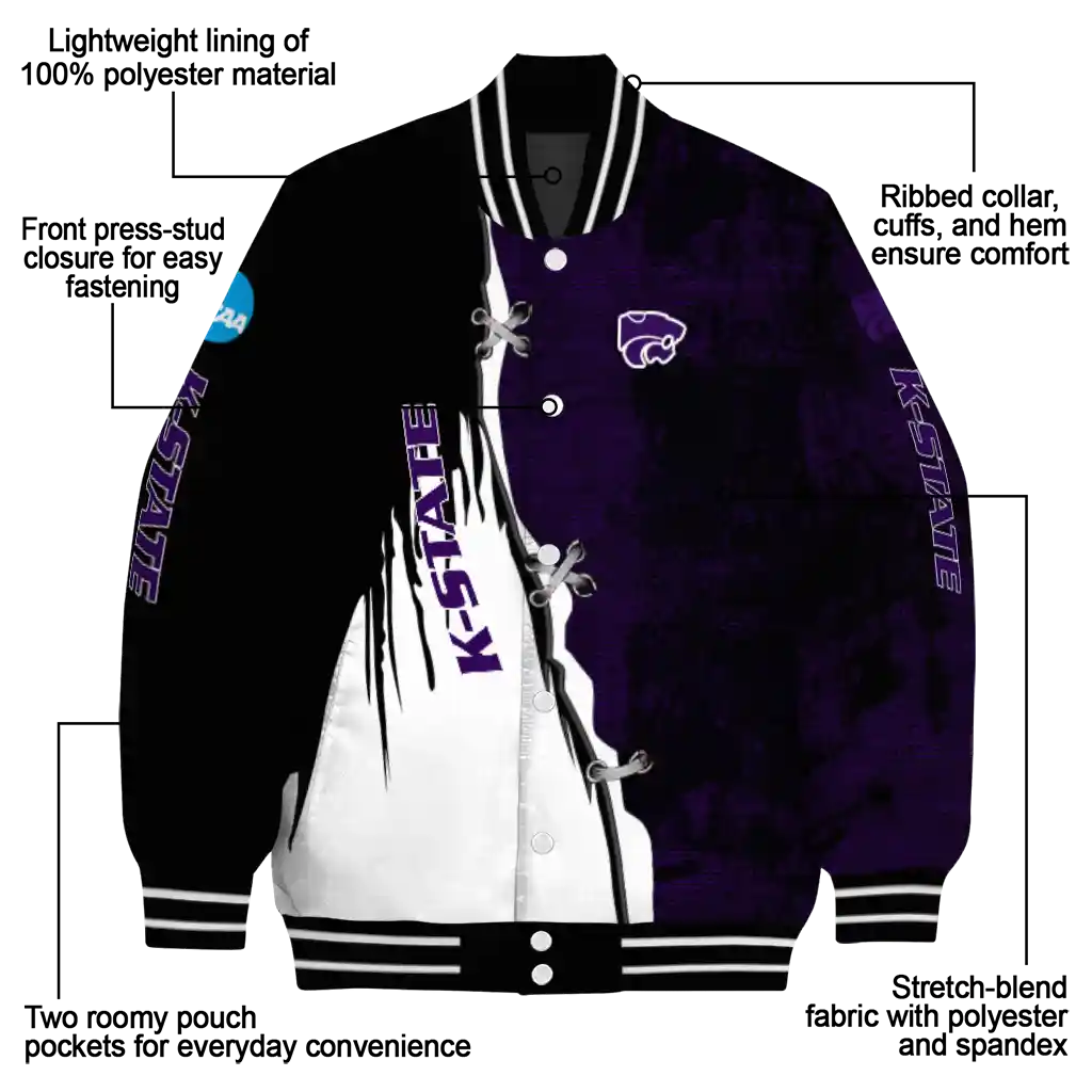 kansas state wildcats torn texture print purple black varsity jacket new arrival kansas state wildcats torn texture print purple black varsity jacket new arrival