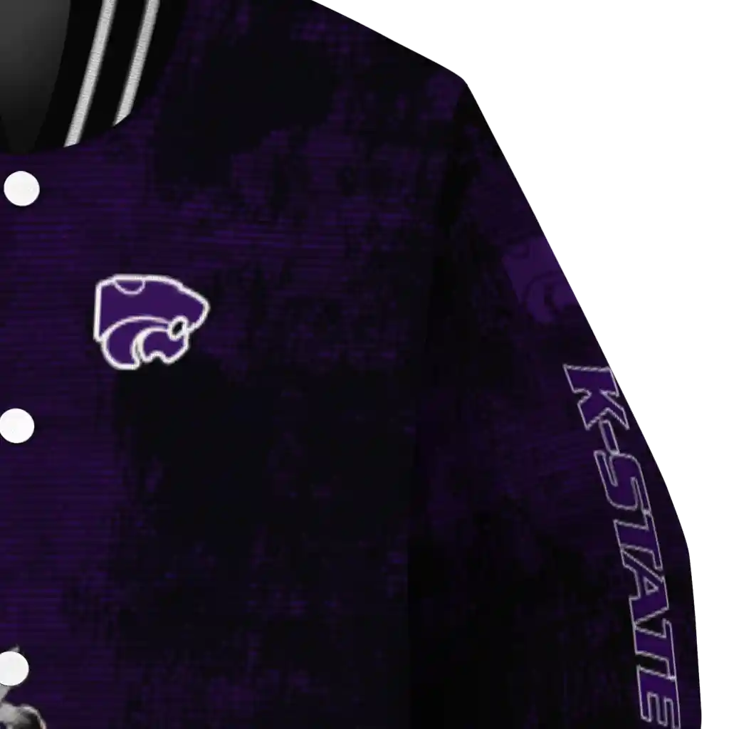 kansas state wildcats torn texture print purple black varsity jacket premium grade kansas state wildcats torn texture print purple black varsity jacket premium grade