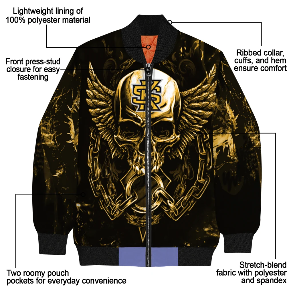 kennesaw state owls skull bite gold black bomber jacket new arrival kennesaw state owls skull bite gold black bomber jacket new arrival