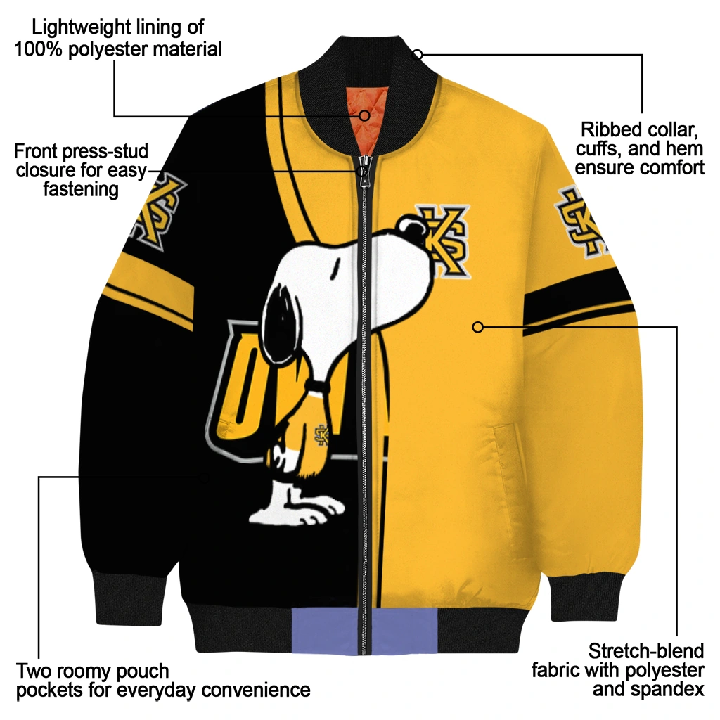 kennesaw state owls snoopy attitude gold bomber jacket new arrival kennesaw state owls snoopy attitude gold bomber jacket new arrival