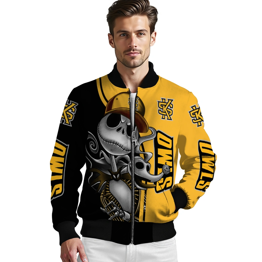 kennesaw state owls spooky grin gold bomber jacket high quality kennesaw state owls spooky grin gold bomber jacket high quality