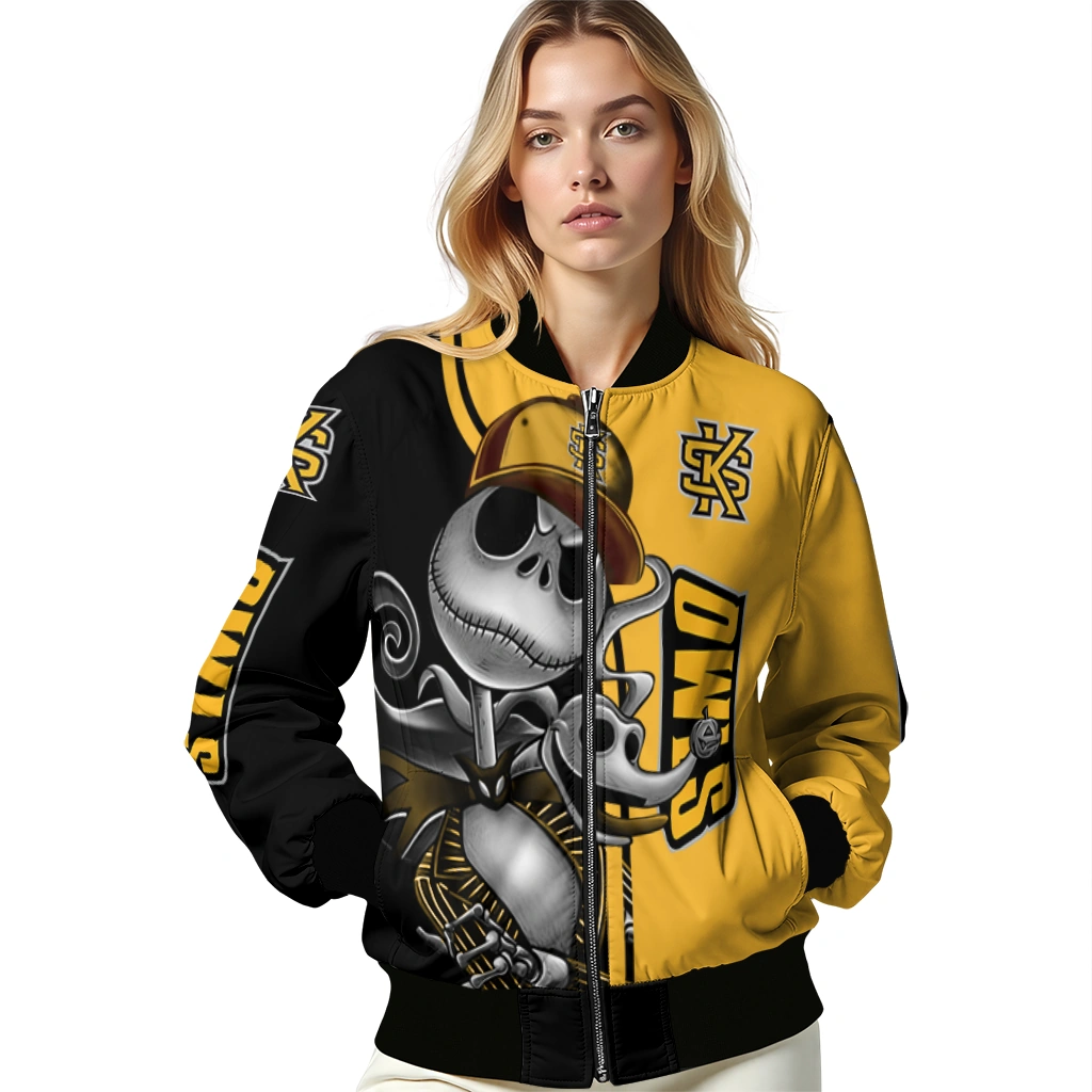 kennesaw state owls spooky grin gold bomber jacket latest model kennesaw state owls spooky grin gold bomber jacket latest model