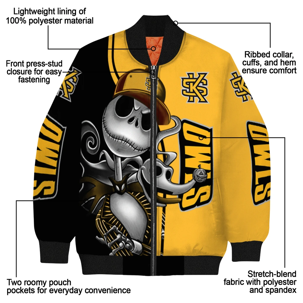 kennesaw state owls spooky grin gold bomber jacket new arrival kennesaw state owls spooky grin gold bomber jacket new arrival
