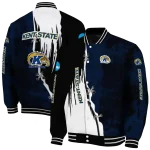 kent state golden flashes torn texture print navy blue black varsity jacket best selling