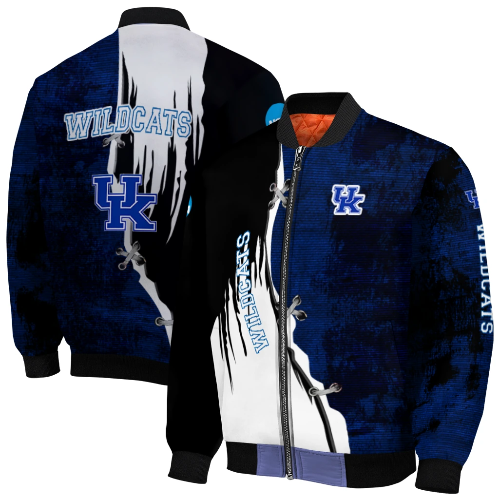 kentucky wildcats torn texture print blue black bomber jacket best selling kentucky wildcats torn texture print blue black bomber jacket best selling