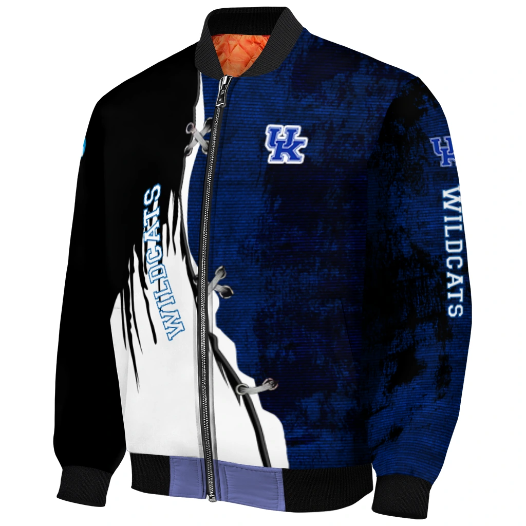 kentucky wildcats torn texture print blue black bomber jacket fashion forward kentucky wildcats torn texture print blue black bomber jacket fashion forward