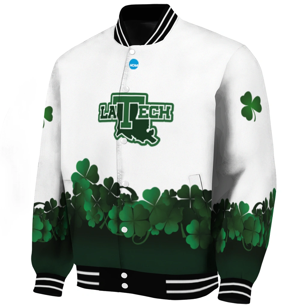 la tech clovers pattern white green varsity jacket best selling la tech clovers pattern white green varsity jacket best selling