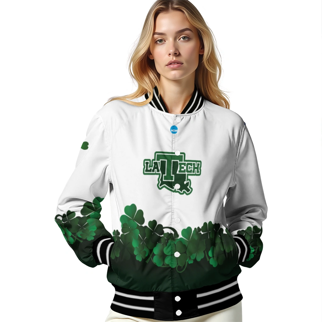la tech clovers pattern white green varsity jacket latest model la tech clovers pattern white green varsity jacket latest model