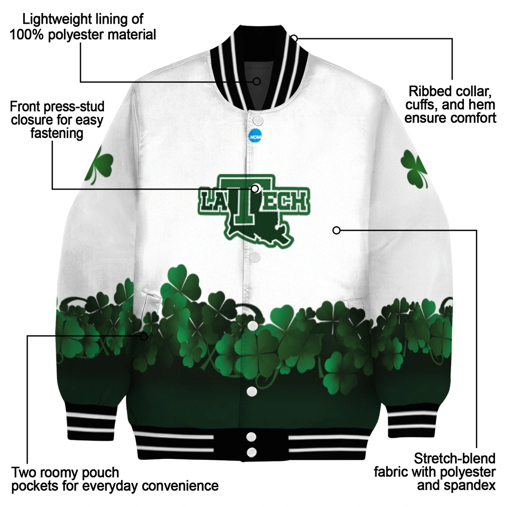 la tech clovers pattern white green varsity jacket new arrival la tech clovers pattern white green varsity jacket new arrival