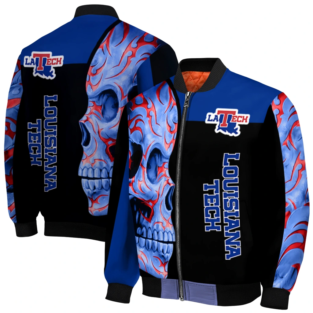 la tech fire skull blue black bomber jacket best selling la tech fire skull blue black bomber jacket best selling
