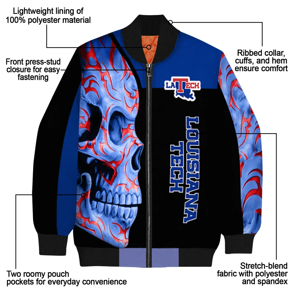 la tech fire skull blue black bomber jacket new arrival la tech fire skull blue black bomber jacket new arrival